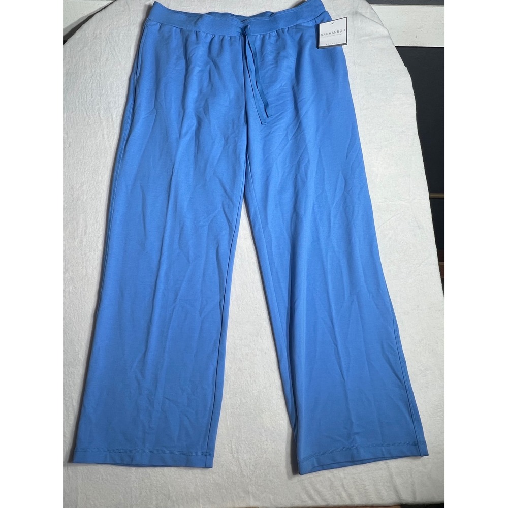 Sag Harbor American Comfort Blue Wide Leg Stretch Knit Pants XL S73094 NWT